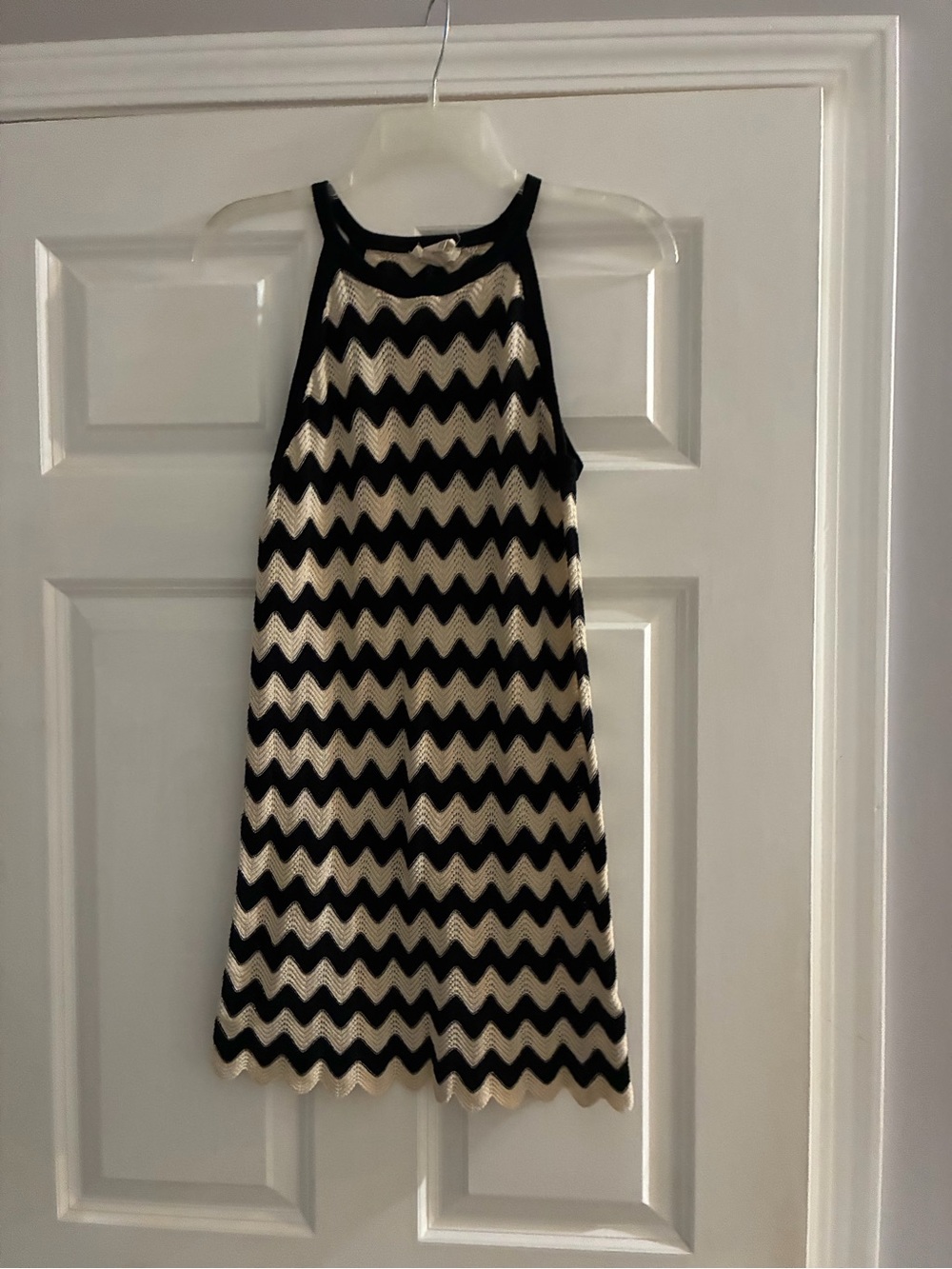 Haute Hippie Black and Cream Chevron Knit Halter